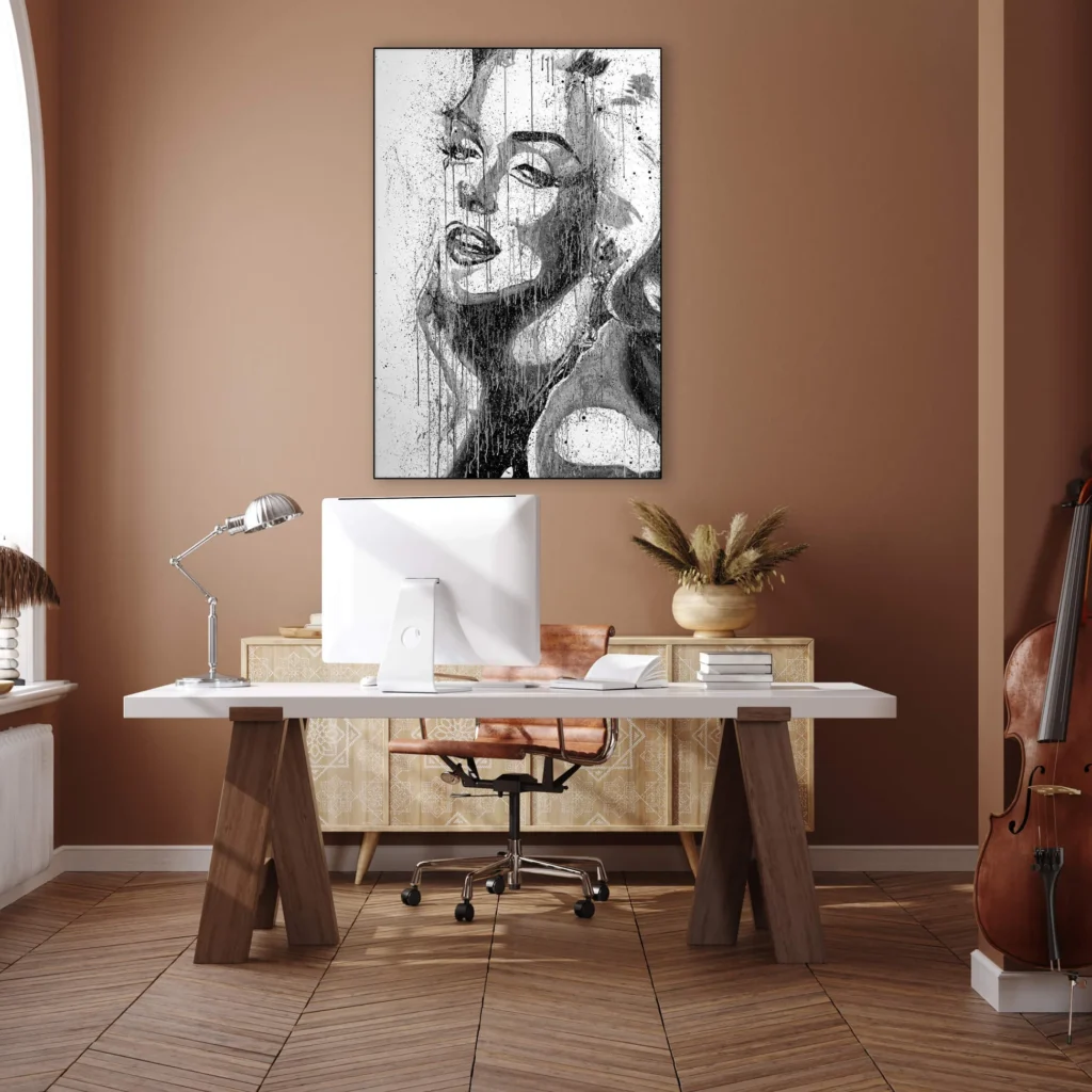 Black & White Marilyn Monroe Wall Art in a Home Office