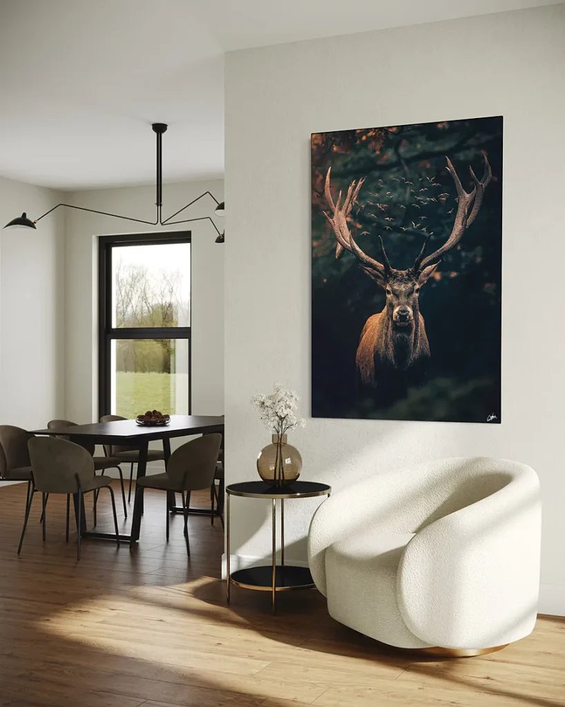 Reindeer Wall art above a sofa chair