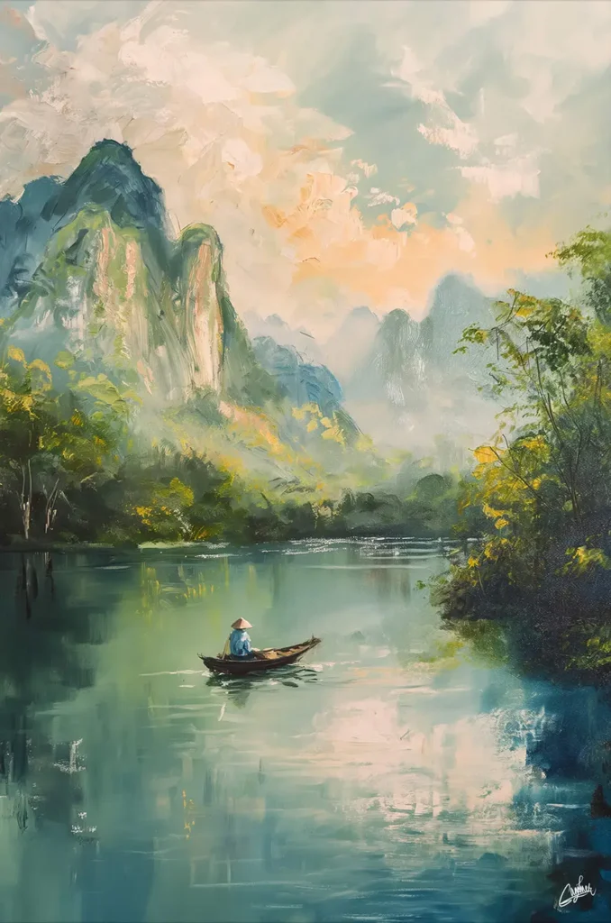 fisherman in a boat canvas wall art