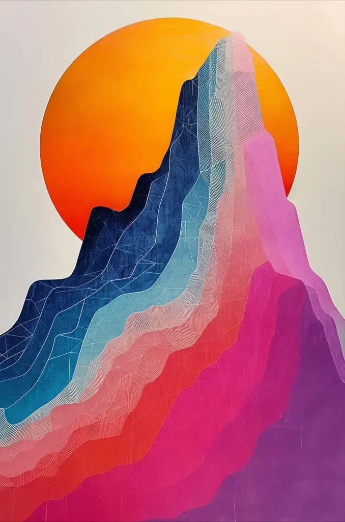 Colorful Mountain and Sun Canvas Print