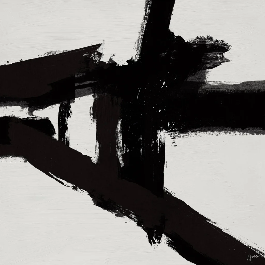 Oversized Abstract Canvas for a Bedroom: Black Brushstrokes on White