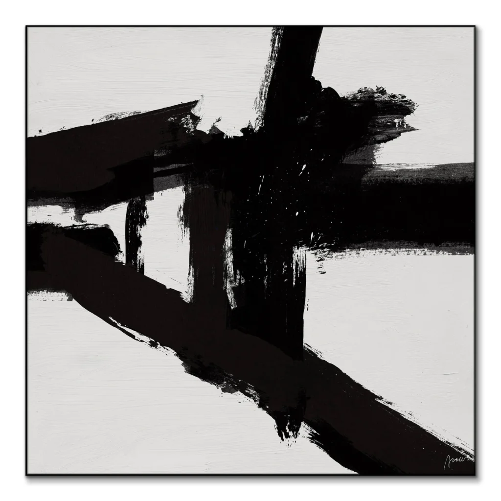 Oversized Abstract Canvas for a Bedroom: Black Brushstrokes on White
