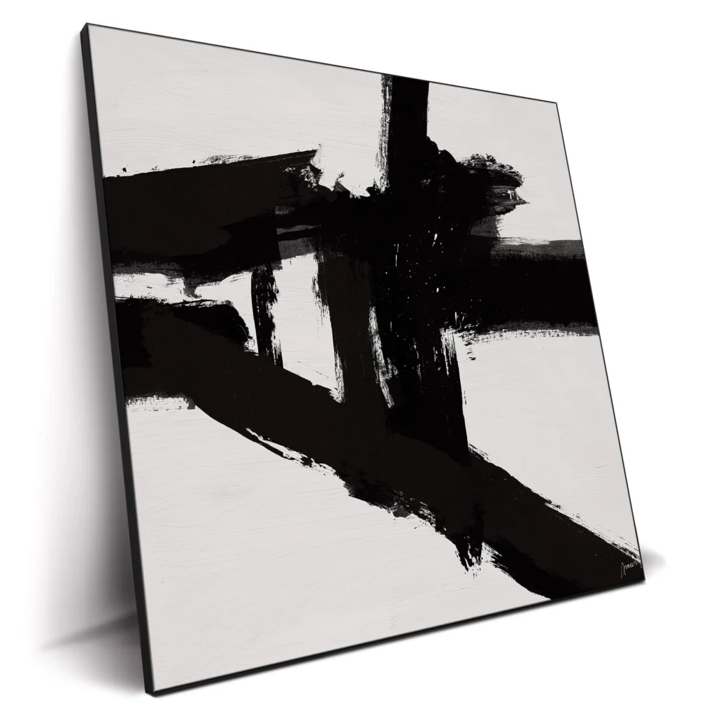 Oversized Abstract Canvas for a Bedroom: Black Brushstrokes on White