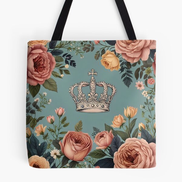 British Royal Crown with Floral Wreath Tote Bag