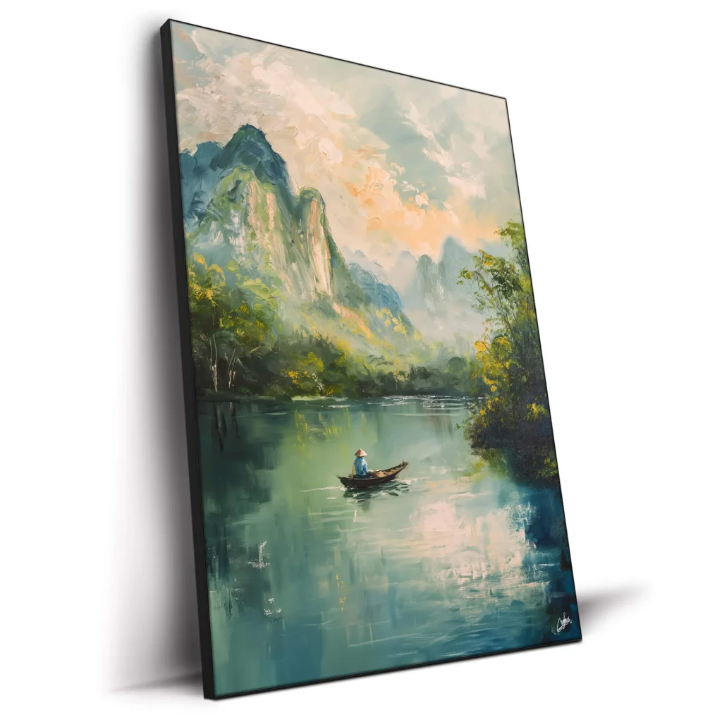 fisherman in a boat canvas wall art