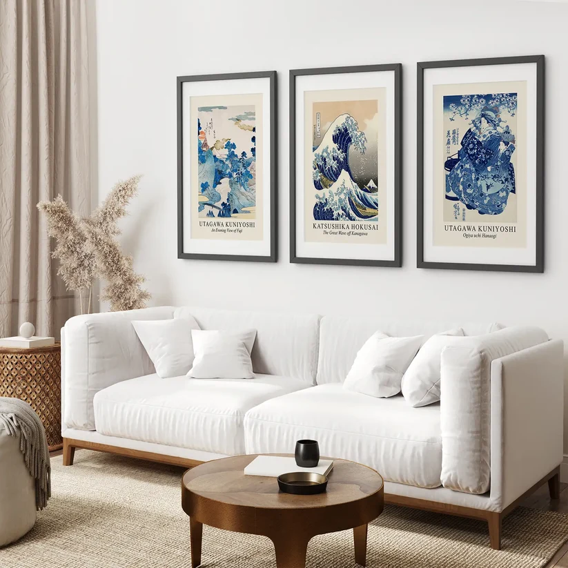 3 Piece wall art set of Japandi Ocean Waves
