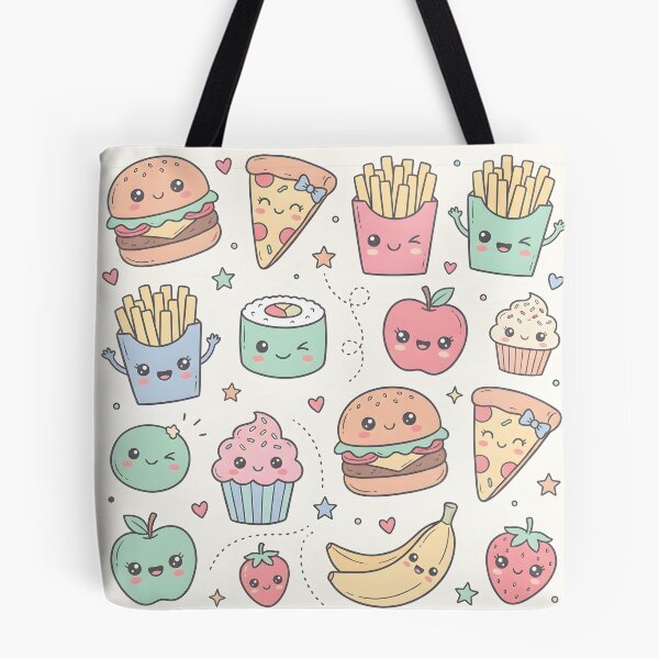 Food Doodle Party – Cute Kawaii Doodle Art Tote Bag