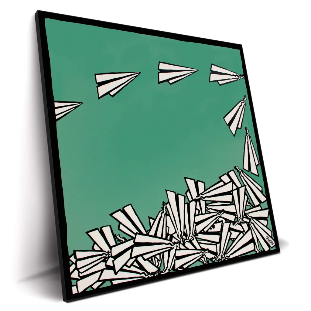 Large Canvas Green Paper Airplane Wall Art