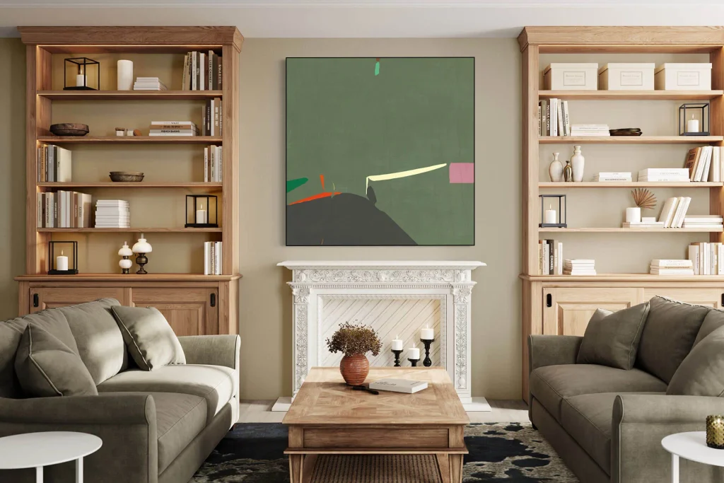 Large-Sage-Green-Abstract-Art-in-Modern-Boho-Living-Room