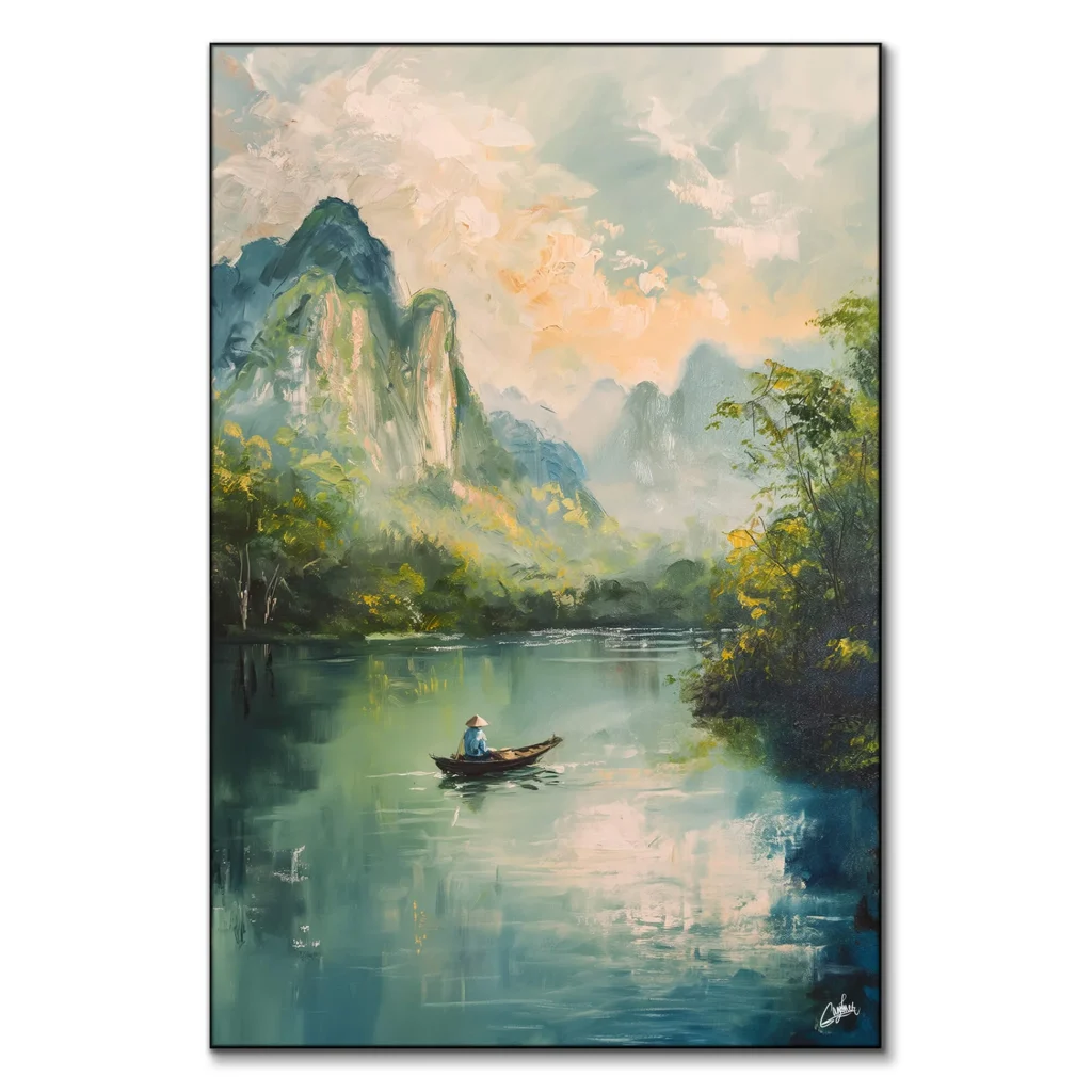 fisherman in a boat canvas wall art
