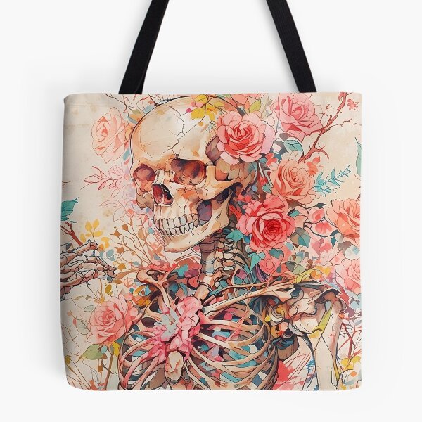 Skeleton With Flowers Tote Bag