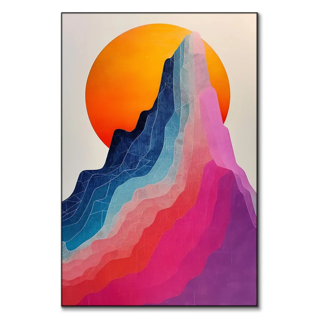 Colorful Mountain and Sun Canvas Print