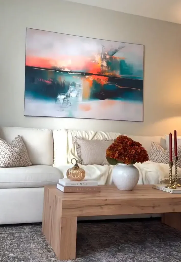 abstract wall art above a couch