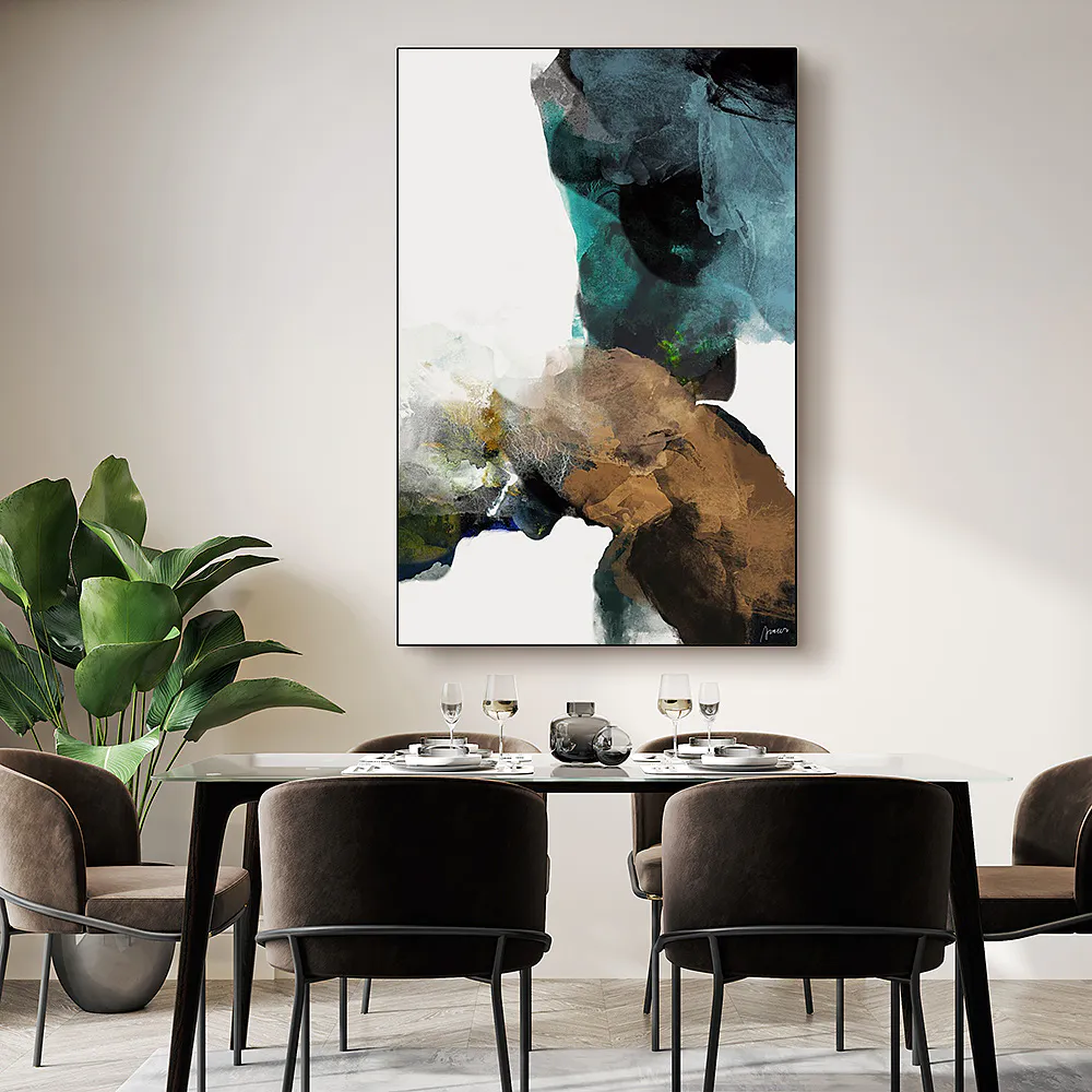 abstract wall art in a dining room