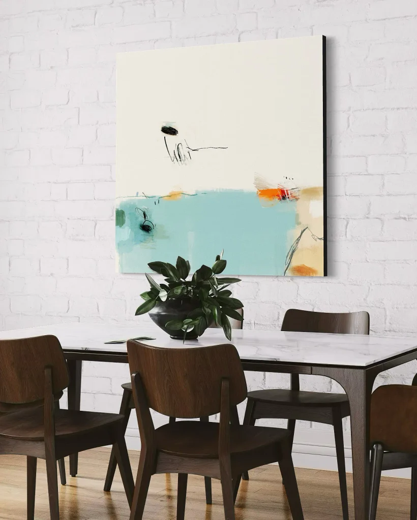 abstract wall art near a dining table
