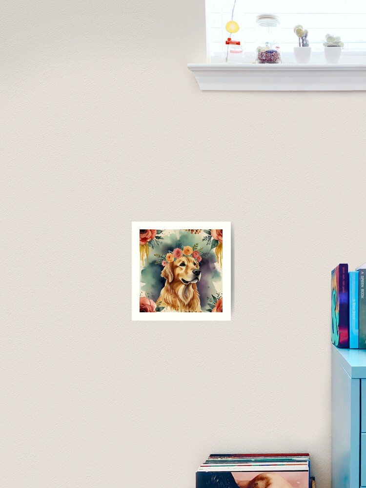 Golden Retriever Floral Crown Art Print