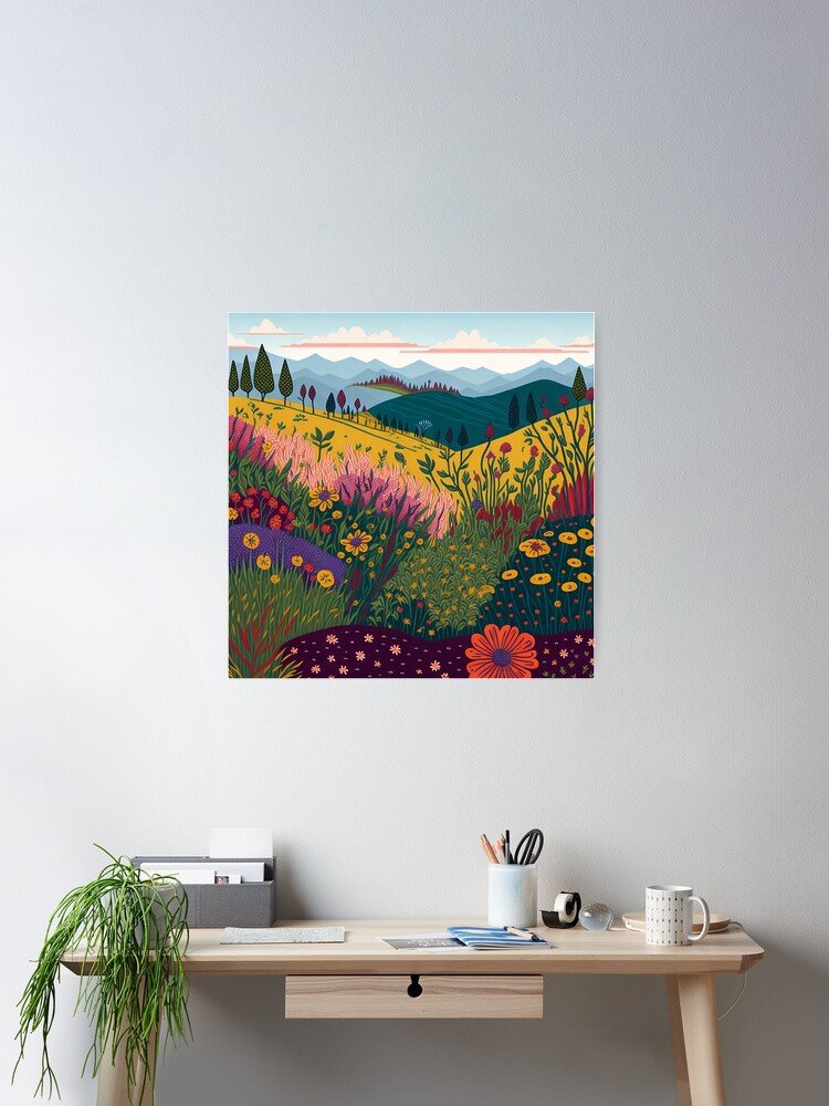Blooming flower landscape nature poster for living room wall decor