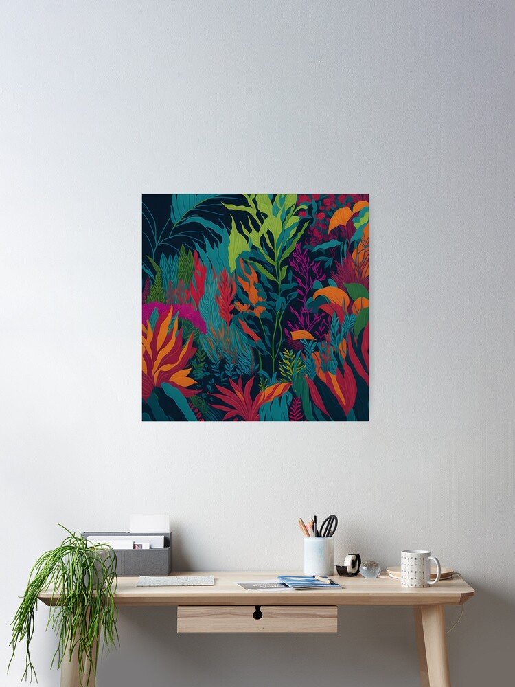 Botanical leaves pattern wall art poster