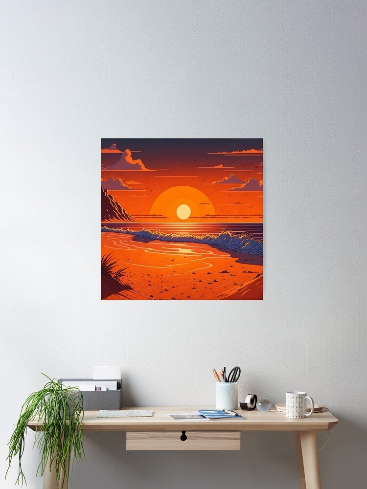 Vibrant coastal beach landscape poster