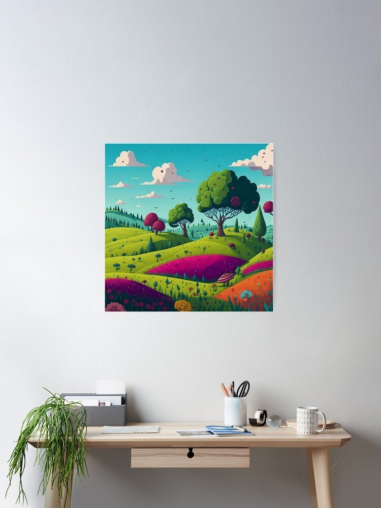 Rolling hills landscape nature poster