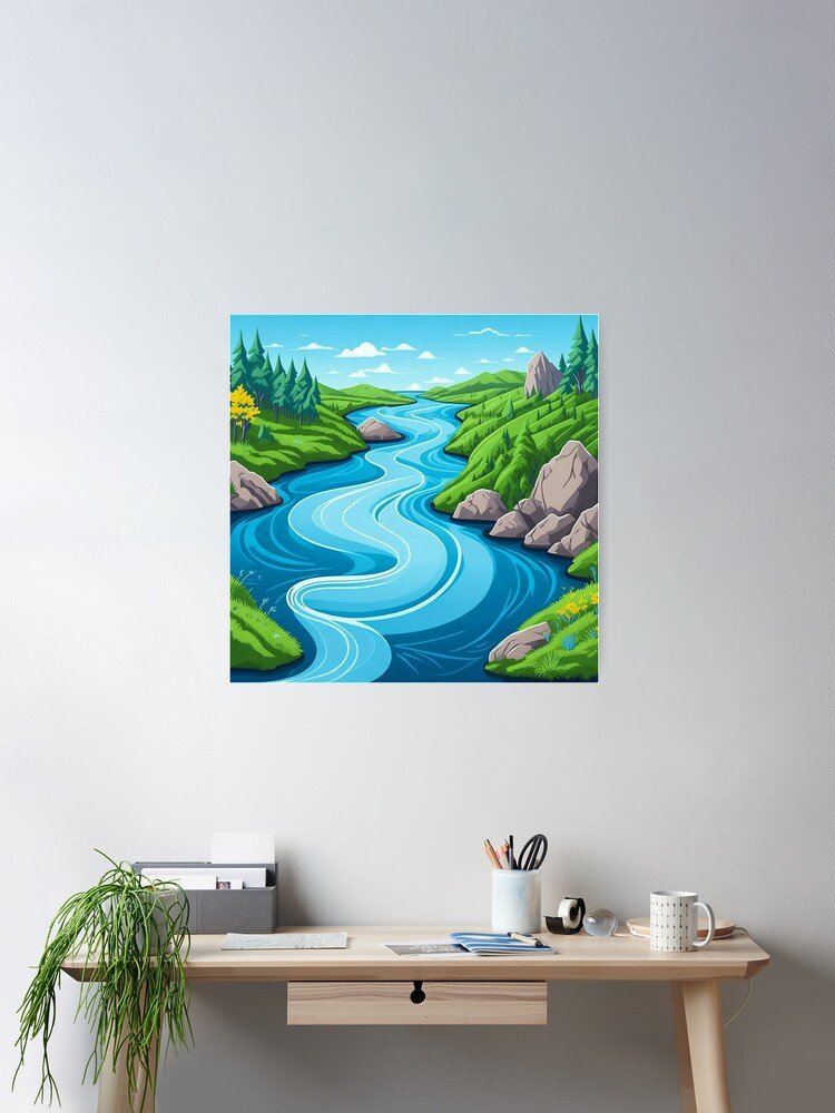 Peaceful flowing river landscape wall art