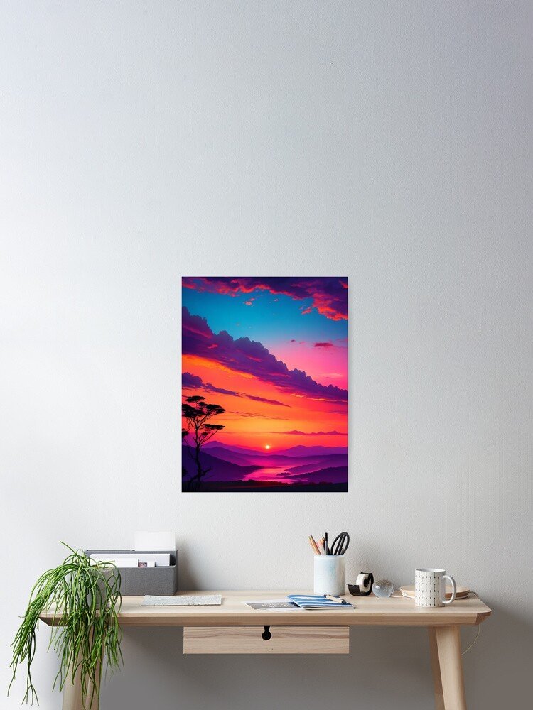 Golden sunset horizon nature poster