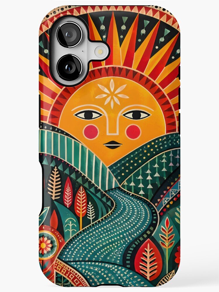 Pattern Play Maximalist Geometric Sun Folk Art Print iPhone Case