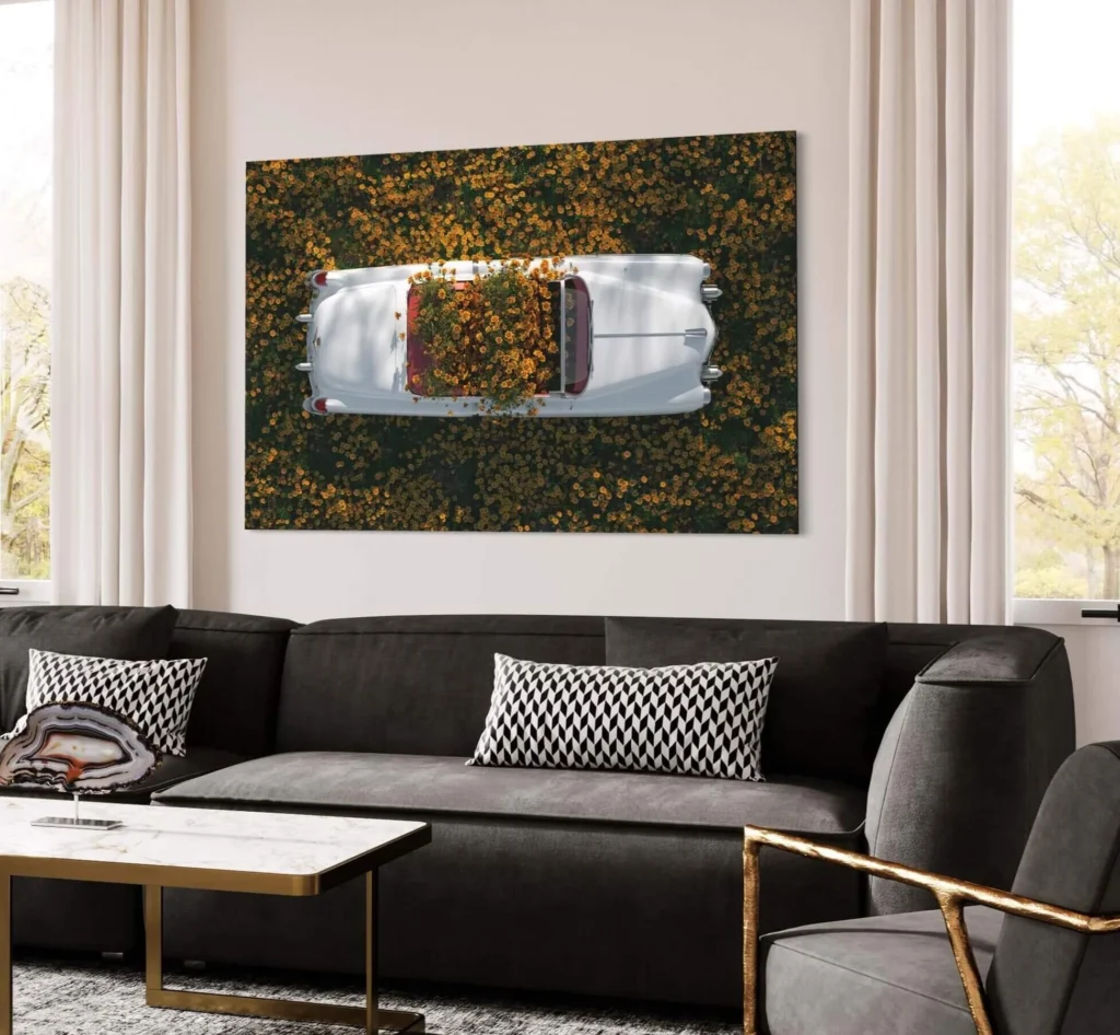 Surreal Flower and car canvas wall art