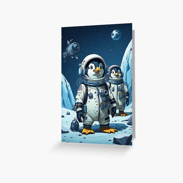 Astronaut Penguins Greeting Card