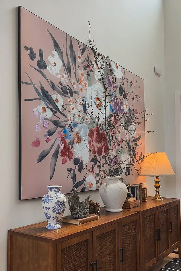 Large Canvas Pink Posy Bouquet Painted Wall Art