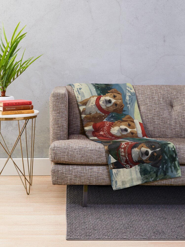 Christmas Dogs in Sweaters Throw Blanket