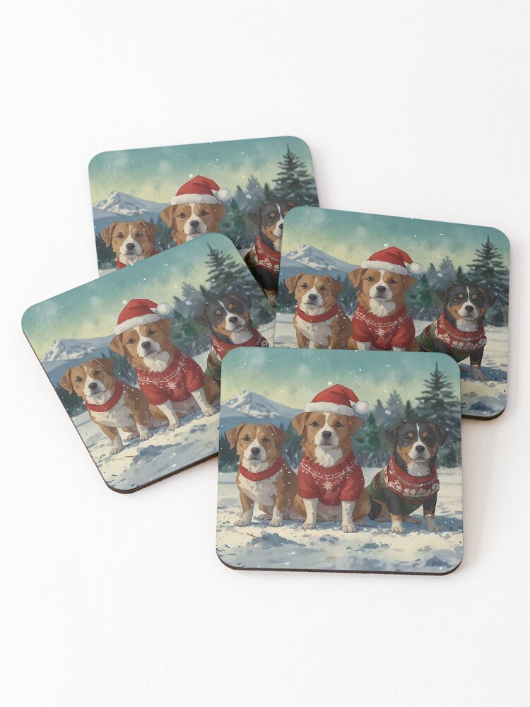 Christmas Dogs in Sweaters Coasters