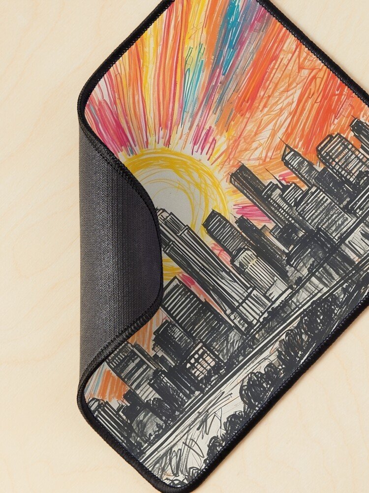 Dreamy City Skyline Mouse Pad folded one side