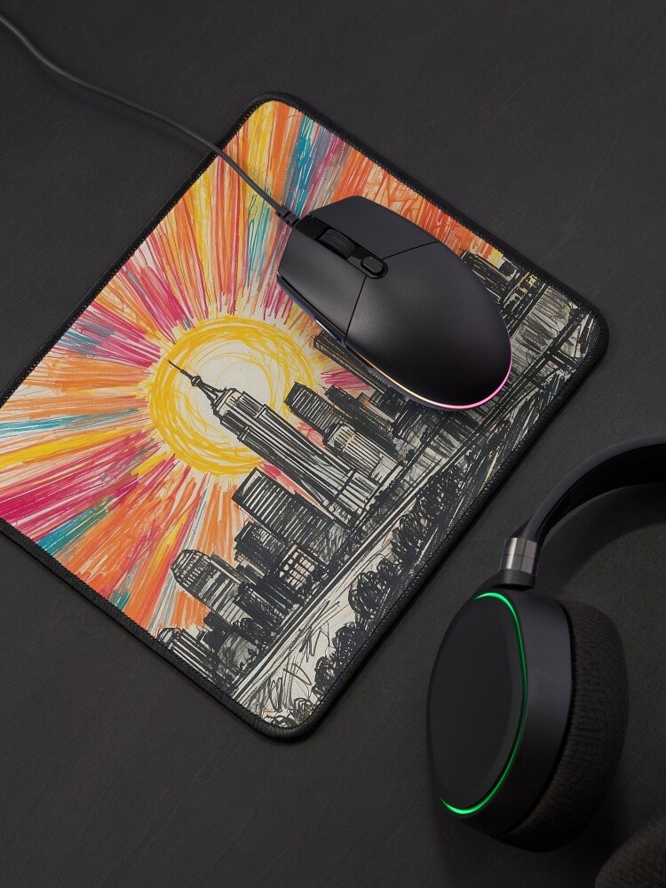 Dreamy City Skyline Mouse Pad with black mouse