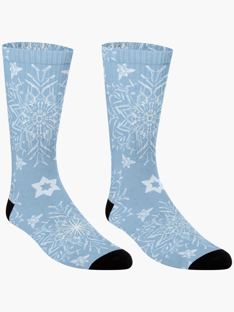 Snowflakes and Stars Winter Pattern Socks frontside