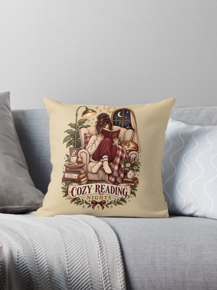 Cozy Reading Nights Throw Pillow