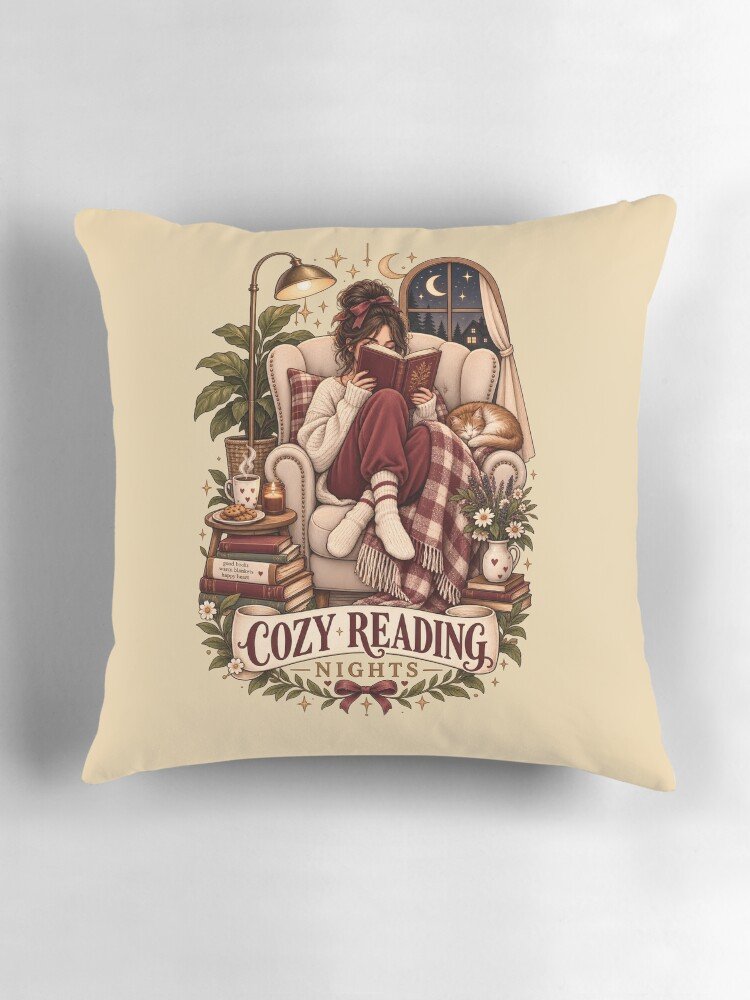 Cozy Reading Nights Throw Pillow