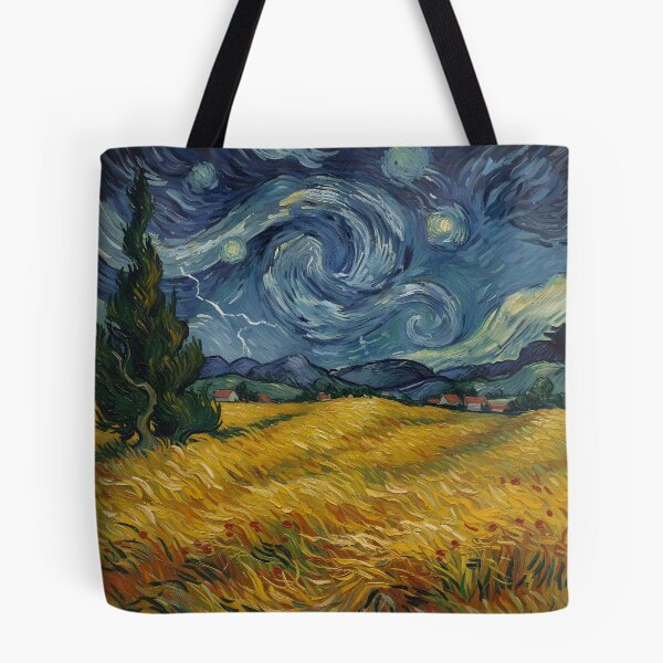 
Van Gogh Style Wheat Field Stormy Landscape Tote Bag