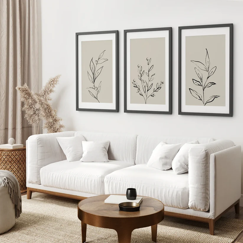 3 Piece Contemporary Art Set of Posters: One Line Drawing