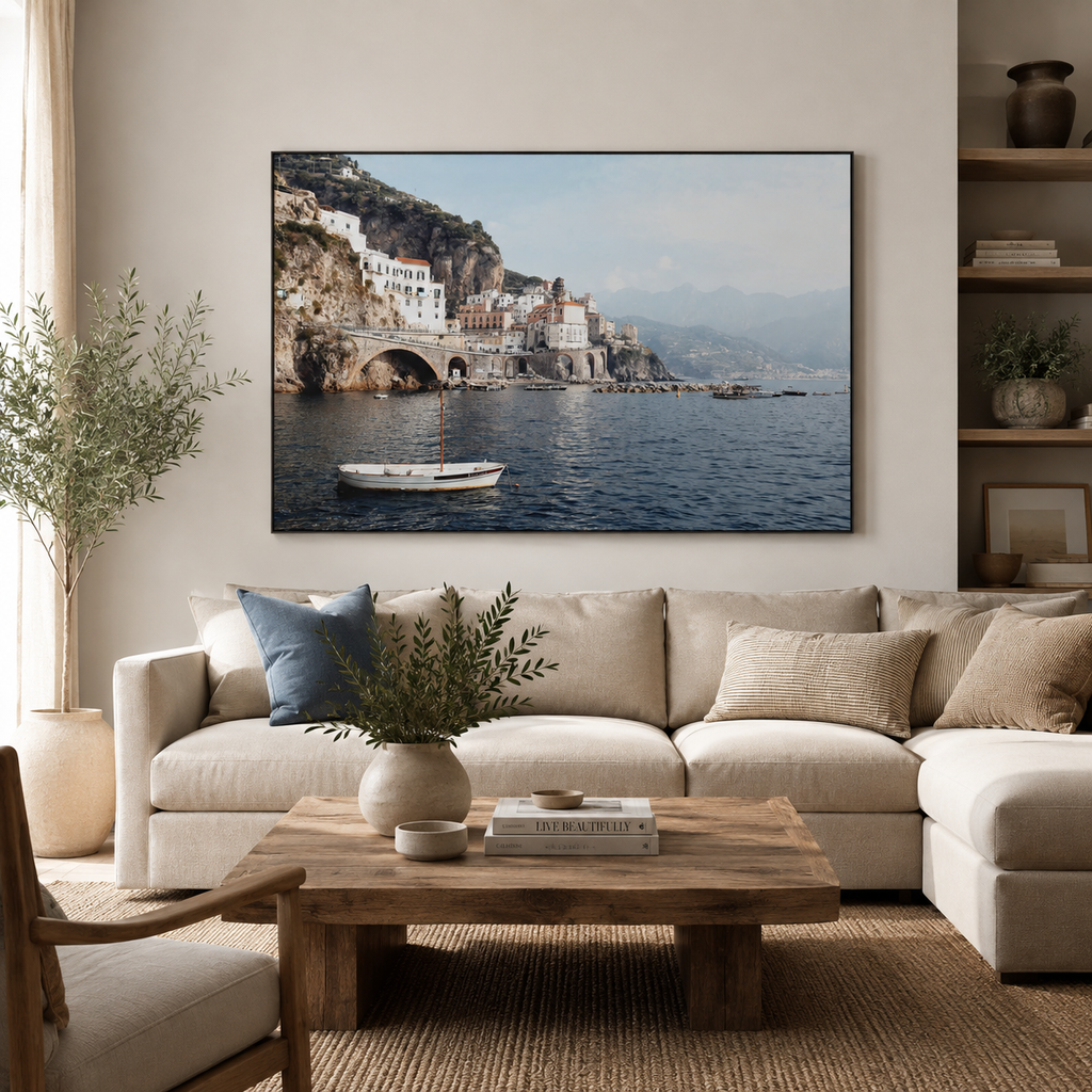 Morning in Amalfi wall art in a living room