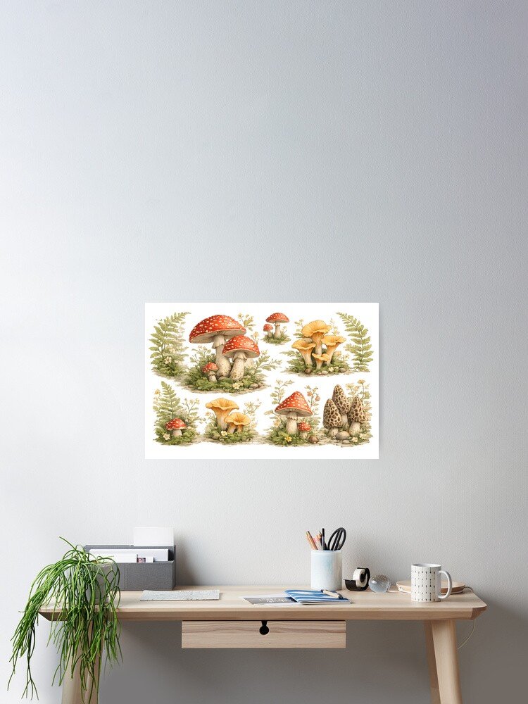 Minimalist Botanical Mushroom Cottagecore Woodland Poster