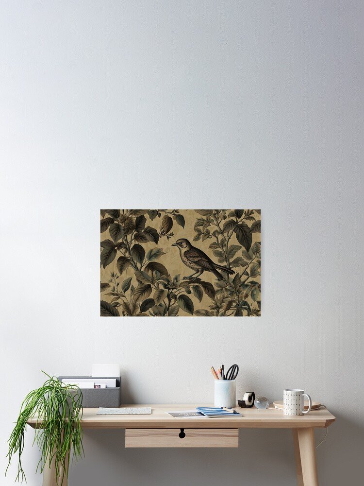 Vintage Birds & Leaves Pattern – Classic Engraved Nature Poster