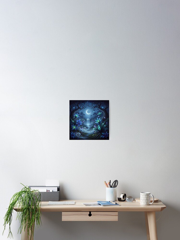 Mysterious Garden at Night – Surreal Botanical Fantasy Poster