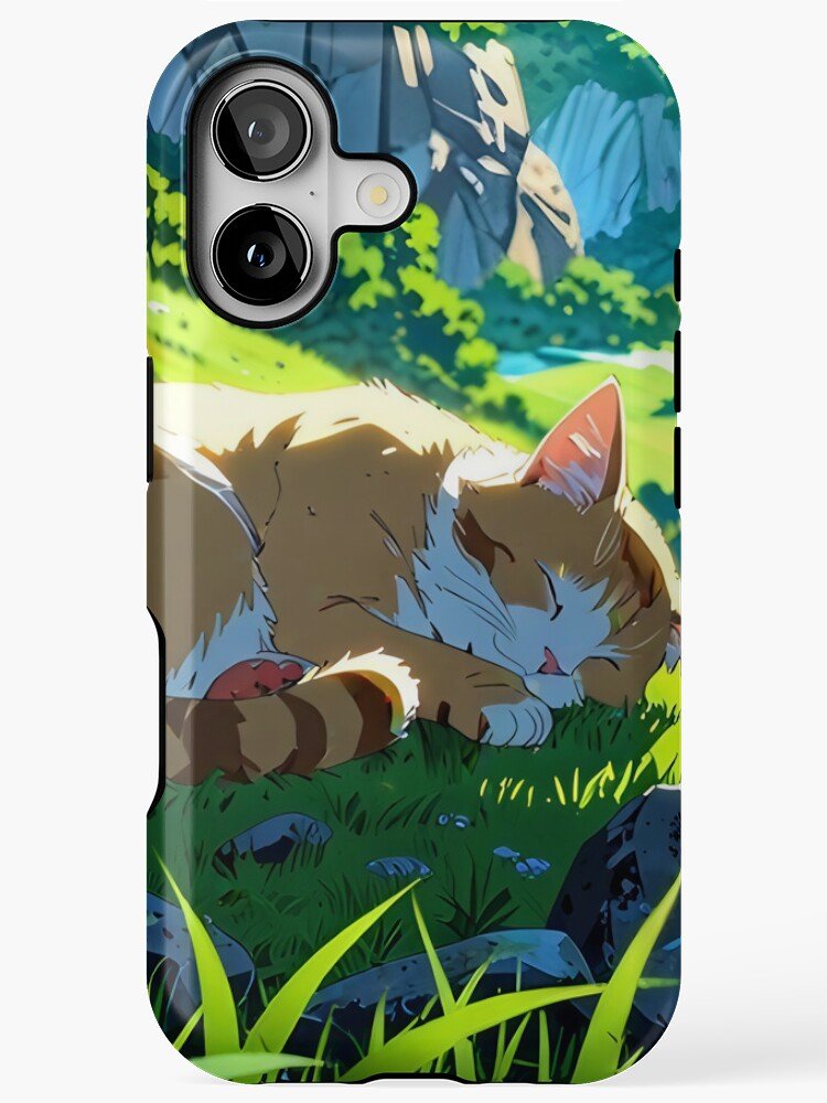 Ghibli-style sleeping cat aesthetic iPhone case