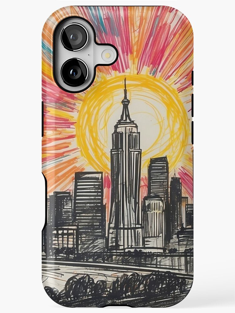 Dreamy City Skyline – Colored Pencil Architecture Art iPhone Case
