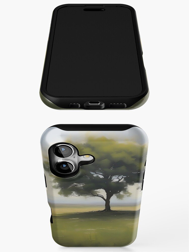 Lone Tree in Open Field – Minimal Nature Oil Painting Style iPhone Case