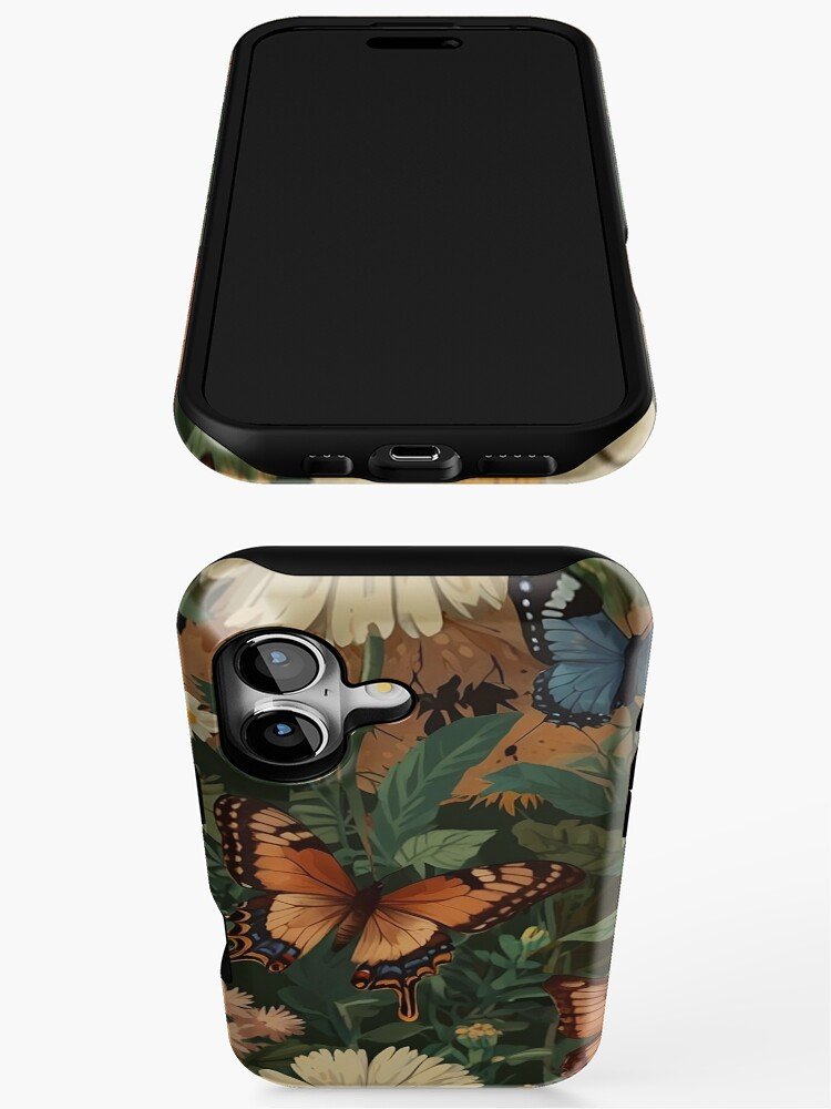 Retro Butterfly & Wildflower Pattern – Colorful Nature Retro Art iPhone Case