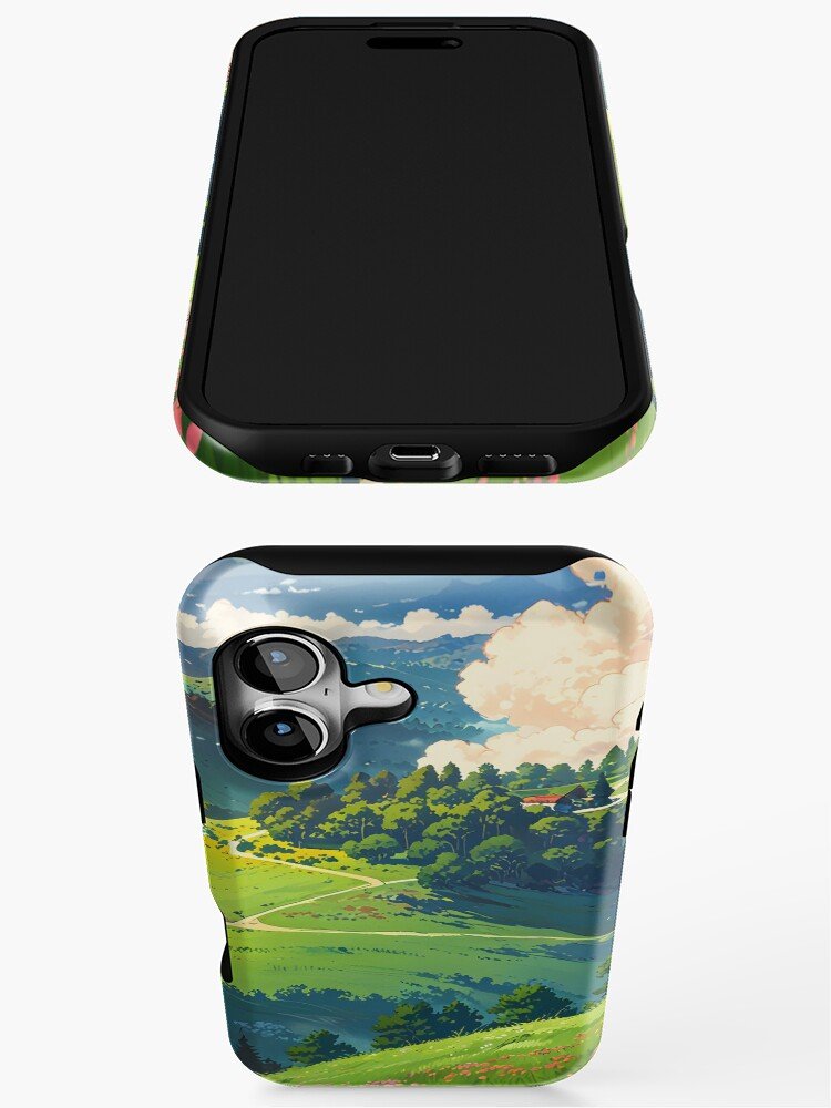Ghibli-style aesthetic iPhone case with painted landscape