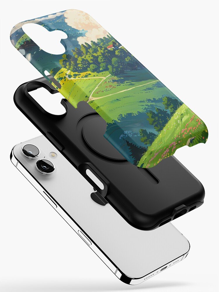 Ghibli-style aesthetic iPhone case with painted landscape