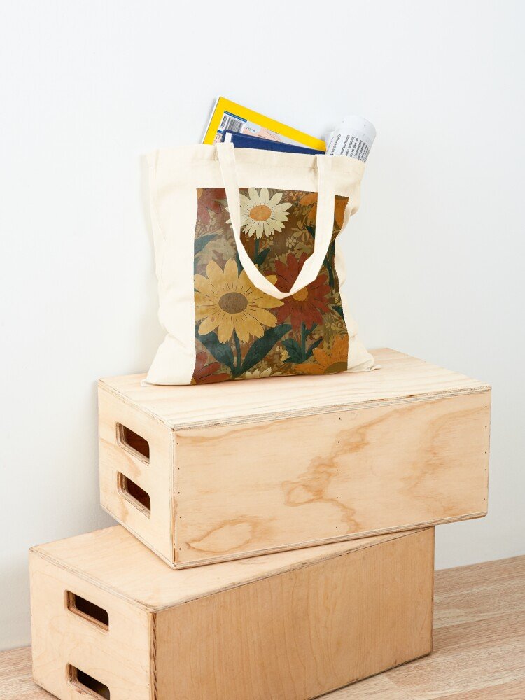 Retro Daisy Flower Pattern – 70s Floral Vintage Aesthetic Tote Bag